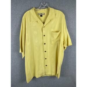 Tommy Bahama Shirt Mens L Floral Palm Tree Silk Hawaiian Camp Tiki Aloha STAIN‎